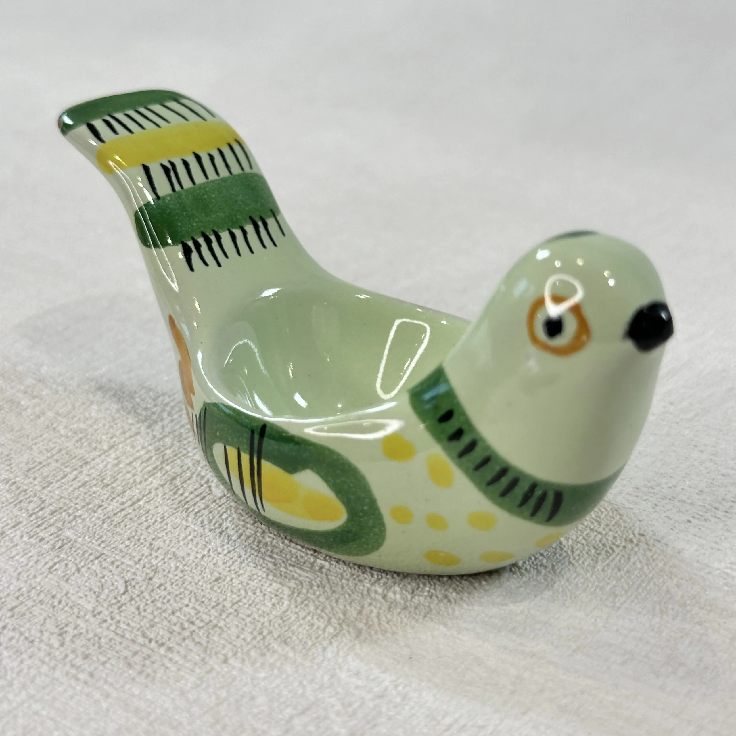 Hand-Painted Bird Egg Cup Ceramic Folk Art Pottery Signed